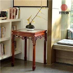 微凹黄檀玉璧拉绳镶云石方桌